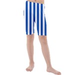 Vertical Stripes - White and Cobalt Blue Kid s Mid Length Swim Shorts