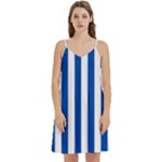 Vertical Stripes - White and Cobalt Blue Women s Reversible Sports Bra with Border