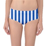 Vertical Stripes - White and Cobalt Blue Mid-Waist Bikini Bottoms