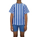 Vertical Stripes - White and Cobalt Blue Kid s Short Sleeve Swimwear