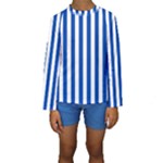 Vertical Stripes - White and Cobalt Blue Kid s Long Sleeve Swimwear