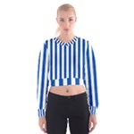 Vertical Stripes - White and Cobalt Blue Women s Cropped Sweatshirt