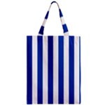 Vertical Stripes - White and Cobalt Blue Zipper Classic Tote Bag