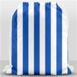 Vertical Stripes - White and Cobalt Blue Drawstring Bag (Large)