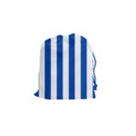 Vertical Stripes - White and Cobalt Blue Drawstring Pouch (S)