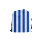 Vertical Stripes - White and Cobalt Blue Drawstring Pouch (M)