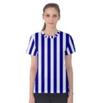 Vertical Stripes - White and Dark Blue Women s Cotton Tee