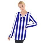 Vertical Stripes - White and Dark Blue Women s Tie Up Tee