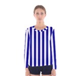 Vertical Stripes - White and Dark Blue Women s Long Sleeve T-shirt
