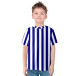 Vertical Stripes - White and Dark Blue Kid s Cotton Tee
