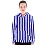 Vertical Stripes - White and Dark Blue Women s Zipper Hoodie