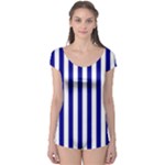 Vertical Stripes - White and Dark Blue Boyleg Leotard (Ladies)
