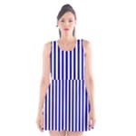 Vertical Stripes - White and Dark Blue Scoop Neck Skater Dress