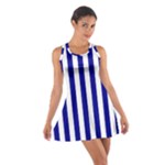 Vertical Stripes - White and Dark Blue Cotton Racerback Dress
