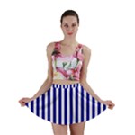 Vertical Stripes - White and Dark Blue Mini Skirt