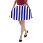 Vertical Stripes - White and Dark Blue A-Line Pocket Skirt