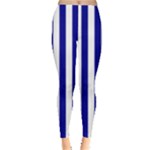 Vertical Stripes - White and Dark Blue Women s Leggings