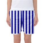 Vertical Stripes - White and Dark Blue Women s Basketball Shorts
