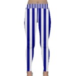Vertical Stripes - White and Dark Blue Yoga Leggings