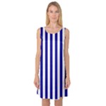 Vertical Stripes - White and Dark Blue Sleeveless Satin Nightdress