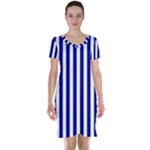 Vertical Stripes - White and Dark Blue Short Sleeve Nightdress