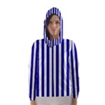 Vertical Stripes - White and Dark Blue Hooded Wind Breaker (Women)