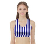 Vertical Stripes - White and Dark Blue Women s Sports Bra with Border
