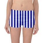 Vertical Stripes - White and Dark Blue Reversible Boyleg Bikini Bottoms