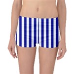 Vertical Stripes - White and Dark Blue Boyleg Bikini Bottoms