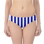 Vertical Stripes - White and Dark Blue Hipster Bikini Bottoms