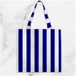 Vertical Stripes - White and Dark Blue Zipper Grocery Tote Bag