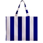 Vertical Stripes - White and Dark Blue Zipper Mini Tote Bag