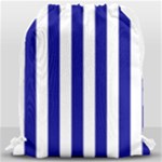 Vertical Stripes - White and Dark Blue Drawstring Bag (Large)