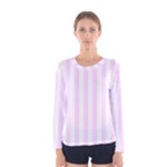 Vertical Stripes - White and Pale Thistle Violet Women s Long Sleeve T-shirt