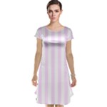 Vertical Stripes - White and Pale Thistle Violet Cap Sleeve Nightdress