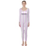 Vertical Stripes - White and Pale Thistle Violet Long Sleeve Catsuit