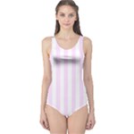 Vertical Stripes - White and Pale Thistle Violet One Piece Swimsuit