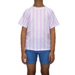 Vertical Stripes - White and Pale Thistle Violet Kid s Short Sleeve Swimwear