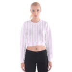Vertical Stripes - White and Pale Thistle Violet Women s Cropped Sweatshirt