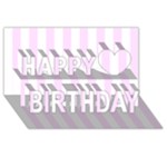 Vertical Stripes - White and Pale Thistle Violet Happy Birthday 3D Greeting Card (8x4)