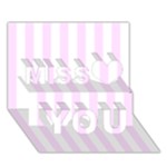 Vertical Stripes - White and Pale Thistle Violet Miss You 3D Greeting Card (7x5)