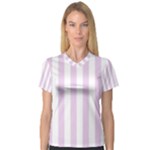 Vertical Stripes - White and Thistle Violet Women s V-Neck Sport Mesh Tee