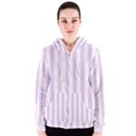 Vertical Stripes - White and Thistle Violet Women s Zipper Hoodie