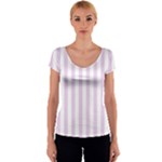 Vertical Stripes - White and Thistle Violet Women s V-Neck Cap Sleeve Top