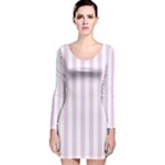 Vertical Stripes - White and Thistle Violet Long Sleeve Velvet Bodycon Dress