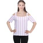 Vertical Stripes - White and Thistle Violet Women s Cutout Shoulder Tee