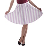 Vertical Stripes - White and Thistle Violet A-line Skater Skirt