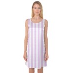 Vertical Stripes - White and Thistle Violet Sleeveless Satin Nightdress