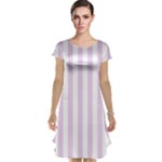 Vertical Stripes - White and Thistle Violet Cap Sleeve Nightdress