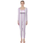 Vertical Stripes - White and Thistle Violet Long Sleeve Catsuit